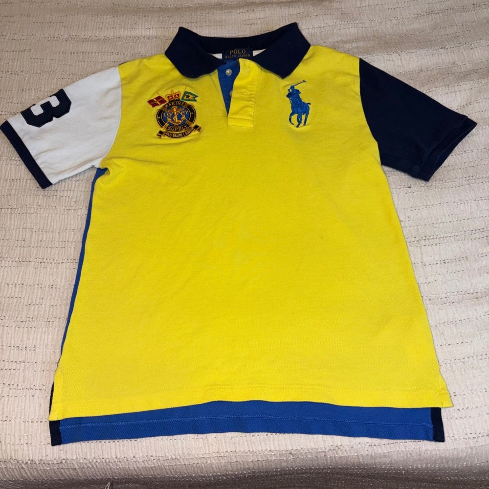 Polo Ralph Lauren Kids Big Pony Marine Colorblock Polo Shirt Yellow Blue L 14-16